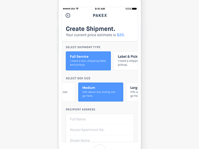 Shipment Creation Screen app checkbox clean delivery form ios iphone minimal pickup shipment ui ux