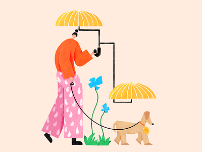 Doggy Umbrella animal colourful dog flowers ilustration person pets puppy rain sad texture umbrella