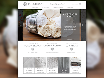 Boll & Branch Homepage brand clean ecommerce flat lifestyle luxury photography responsive sheets shopping user interface white