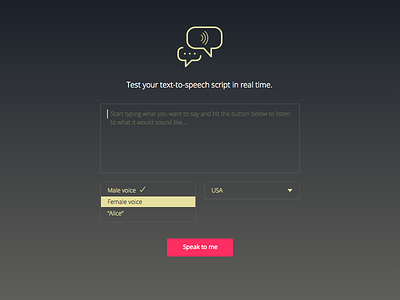 Text-to-Speech Interface dropdown selector flat landing page speak speech text ui voice