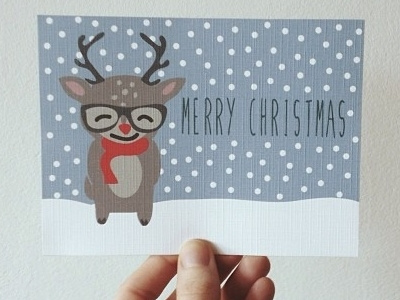 Printed Rudolph greeting card christmas card greeting card illustration merry christmas rudolph