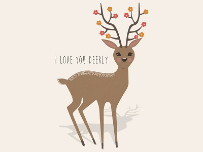 I Love You Deerly cute cuteness deer flowers i love you illustration love shadow