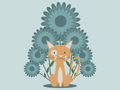 Cat in the flowerfield cat catlovers cats colourful cute cuteness flowers illustration kitten simple simplicity