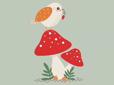 Autumn Bird autumn bird card illustration mushroom mushrooms seasonal stationery studio krayon