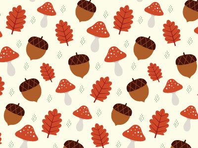 Autumn Treasures acorn autumn fall illustration mushroom oak oakleaf pattern seamless seasonal