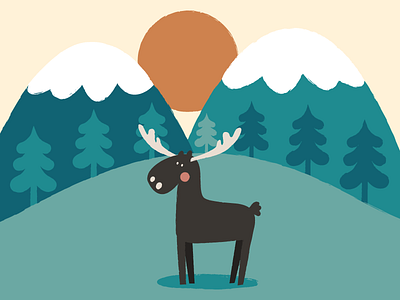 Moose In The Mountains childrens illustration illustration moose mountains nature