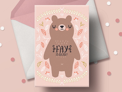 Birth Announcement Card bear birth birth announcement card commission illustration