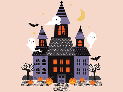 Haunted House childrens illustration ghosts halloween haunted house illustration mansion pumpkins scary