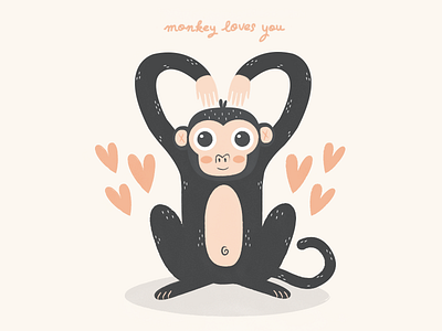 Monkey Loves You character design hearts illustration love monkey valentine valentines day