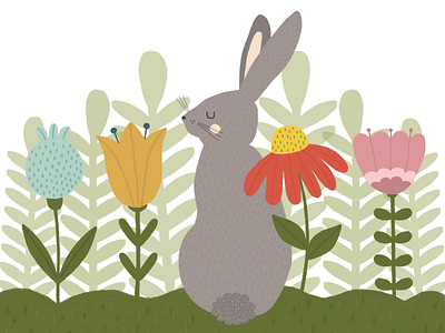 Happy Easter! bunny childrens illustration easter flowers garden illustration nature