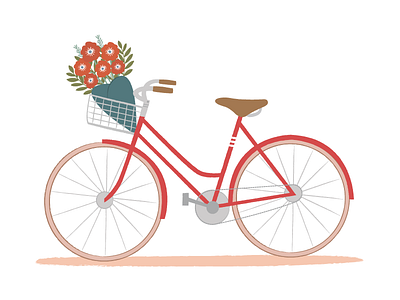 Bike With Flower Basket bicycle bike bouquet cycling fiets flowers illustration vintage wire basket