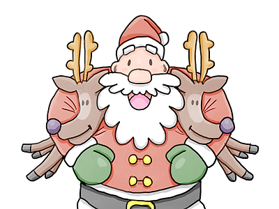 Santa with his reindeer cartoon christmas drawing illustration santa xmas