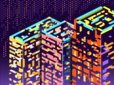 City Lights abstract art design geometric hexels illustration isometric shapes vector wallpaper