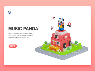 Music panda 3d art cartoon image music music player plant record sound vector 插图 设计