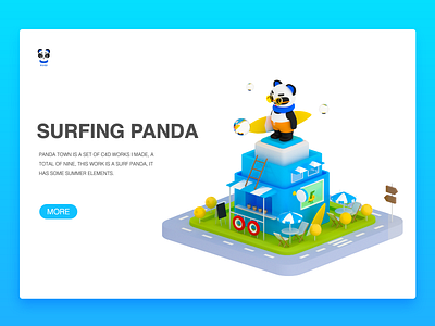 Surfing panda 3d art bubble c4d font design indicator parasol surfboard swimming ring typography 设计