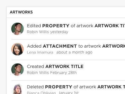 Bone Folder: Activity Feed activity artworks feed list ui