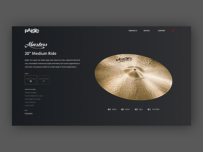 Paiste Cymbal Detail Concept cymbal cymbals detail paiste product product detail page uidesign web