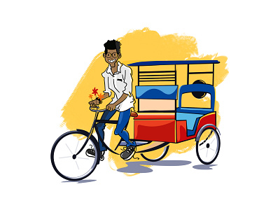 Rickshaw Man 2d adobe art design flat illustration illustrator minimal vector