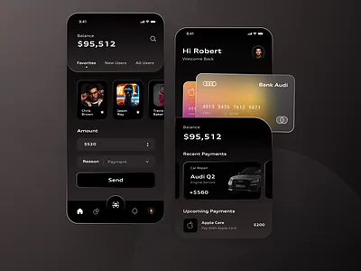 Wallet App Design 💳 2021 design audi bank banking clean creditcard dark ui design glassmorphism ios app minimal mobile app mobilebanking transaction ui uidesign uiux ux wallet