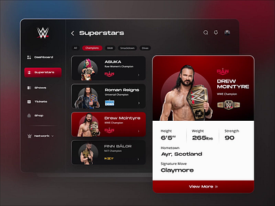 WWE Dashboard Design clean dark ui dashboard app dashboard design dashboard ui design dribble minimal players uidesign uiux uxdesign wwe