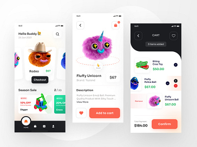 Toy Shop App 3d animation app branding dailyui design ecommerce illustration interface ios kids minimal mobileapp mobileappdesign ui uidesign uiux ux