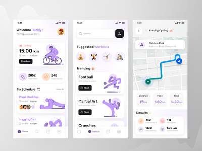 Fitness App UI 🏃🏼‍♂️ 3d activity cycling daily task design fitness health app illustration ios minimal mobile running app sport stats tracking app ui uidesign uiux ux workout