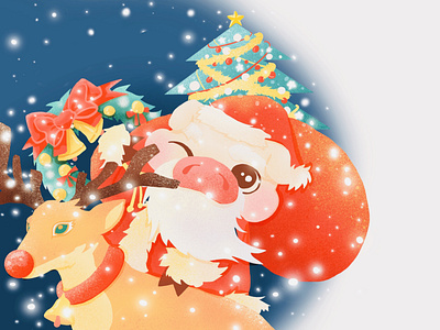 pig at christmas illustration