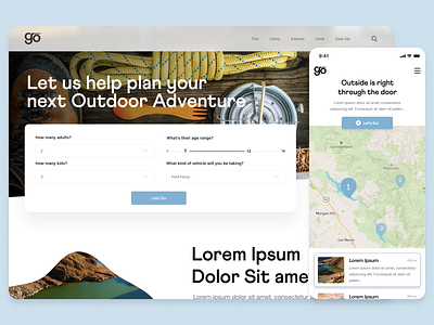 GO Outside branding clean design ecommerce fishing flat minimal outdoor ui ux web