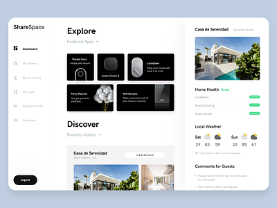 Home Sharing Dashboard clean dashboad design desktop flat home minimal smart home travel ui ux web