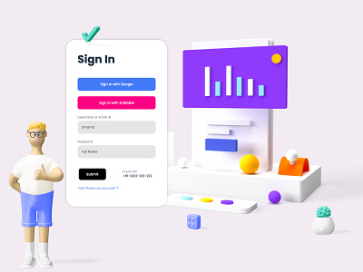 signin form 2 3d art branding clean ui form illustration signup ui ux