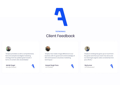 Amptus Testimonials clients feedback design feedback sections testimonial ui ui design