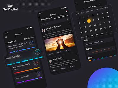 Prayer Notes Mobile app (Black Theme) app design app development app development company black theme branding calender app daily notes design design agency figma graphic design logo logo design marketing mobile app design prayer app social app ui ui design ux design