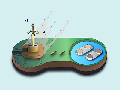 Controller butterfly button controller design green illustration sword