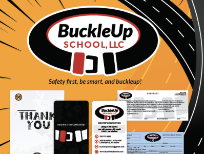 BuckleUp School Collateral advertise driving school graphic design illustration logo