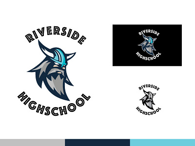 Riverside High School Logo cyan navy blue silver vikings