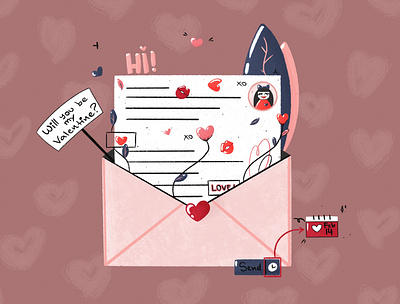 Valentine 2d art card clean design designart digital painting dribbblers dribbbleweeklywarmup flat illustration flatdesign illustration letter love minimal procreate art save the date valentine valentinesday weeklywarmup