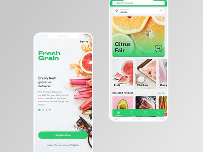 FreshGrain Groceries App android app concept ecommerce fruit groceries ios minimal mobile modern product ui design uiux ux design vegetable