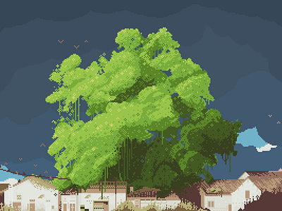 Banyan banyan drawing hokkien illustration pixel stormy tree