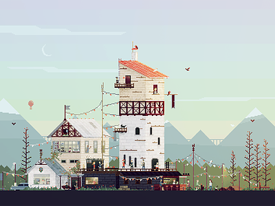 Celebration festive game house illustration pixel pixel art pixel arts sunset