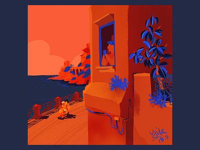 Post to Instagram apple pencil art blue cobalt illustration ipad italy orange procreate scooter sea side