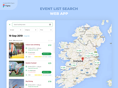 Web App - Event list search activity tracker event event app figma figma design figmadesign map mapping search ui ui ux design ui design ui ux uidesign web design webdesign website website design