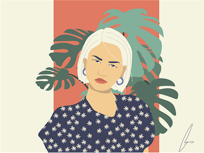 Woman with plants behind color palette colorful design flat illustration illustration art illustrator minimal vector woman