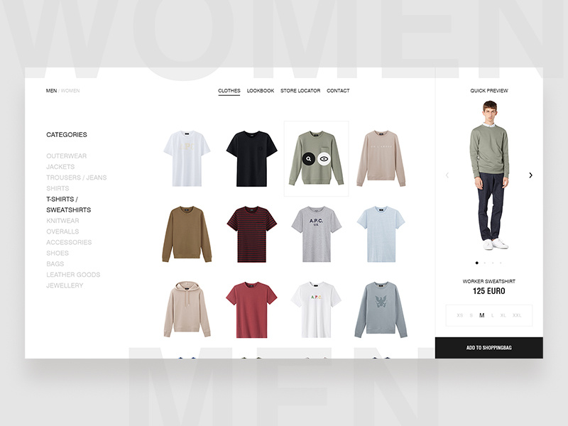 A.P.C. Webstore design minimal fashion clean ecommerce ui ux photography website shop typography