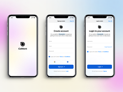 Login - Signup Screens for CoMent login login design login form login page login screen sign sign in sign up signup signup design signup form signup page signup screen signupform