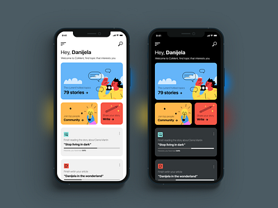 App Mental Health Light and Dark UI app design article design article illustration dark app dark mode dark theme dark ui mental health awareness mentalhealth mobile app design mobile apps modern app design stories writing app