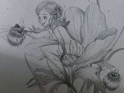 Flowers and Bumblebee bumblebee flower illustration pencil personal