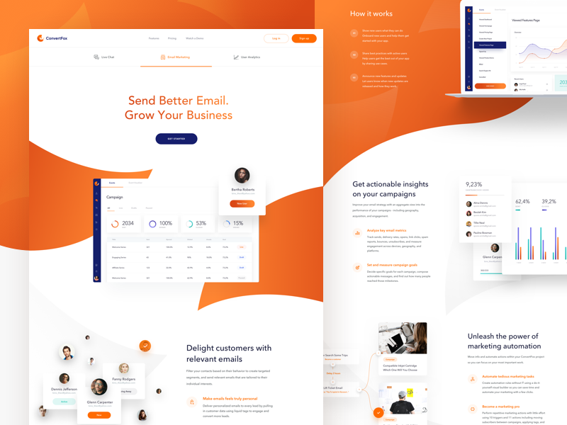 ConvertFox - Features Page clean design features user experience ux web website chat app support