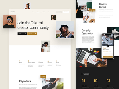 Takumi - Creator Page balkan brothers clean design homepage interface landing page minimal ui ux web website