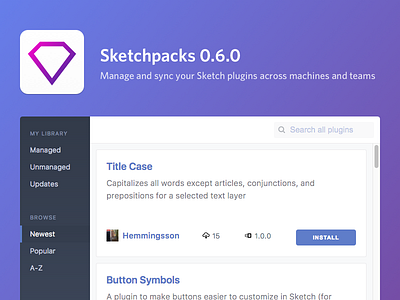 Sketchpacks 0.6.0 - Sync your Sketch plugins app desktop macos sketch sketch plugin sketch plugin manager
