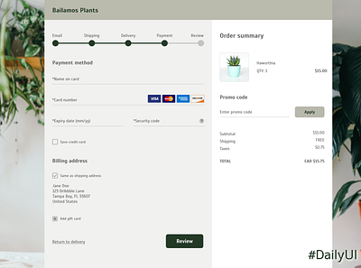 Daily UI #2 checkout creditcardcheckout dailyui designchallenge desktop plantstore